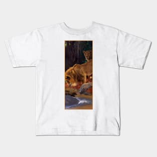 Lions at the Jungle Stream by Wilhelm Kuhnert Kids T-Shirt